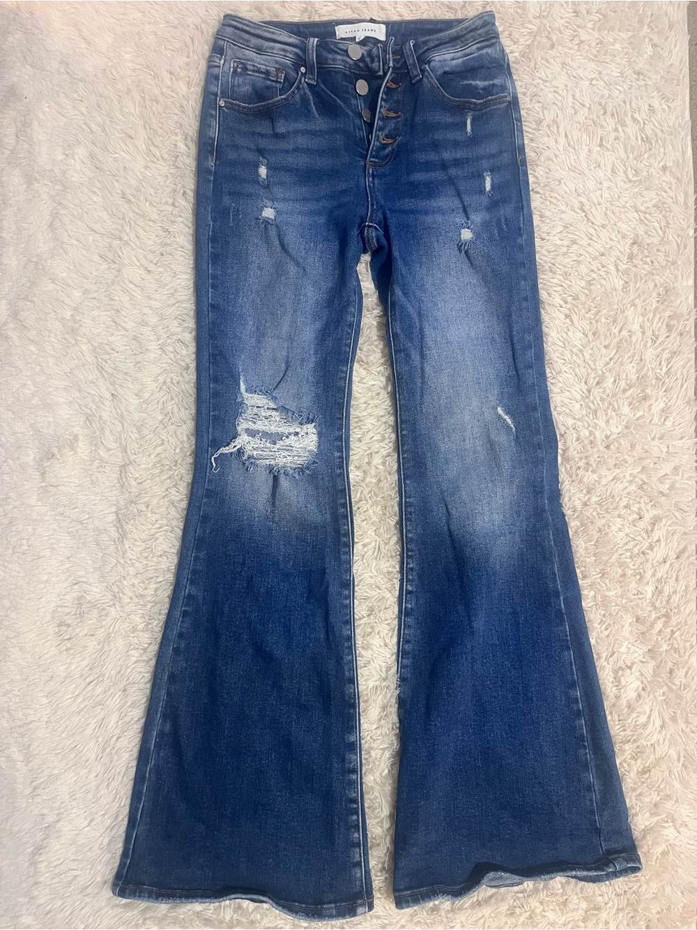 Distressed Dark Blue Flare Jeans - Risen size 5